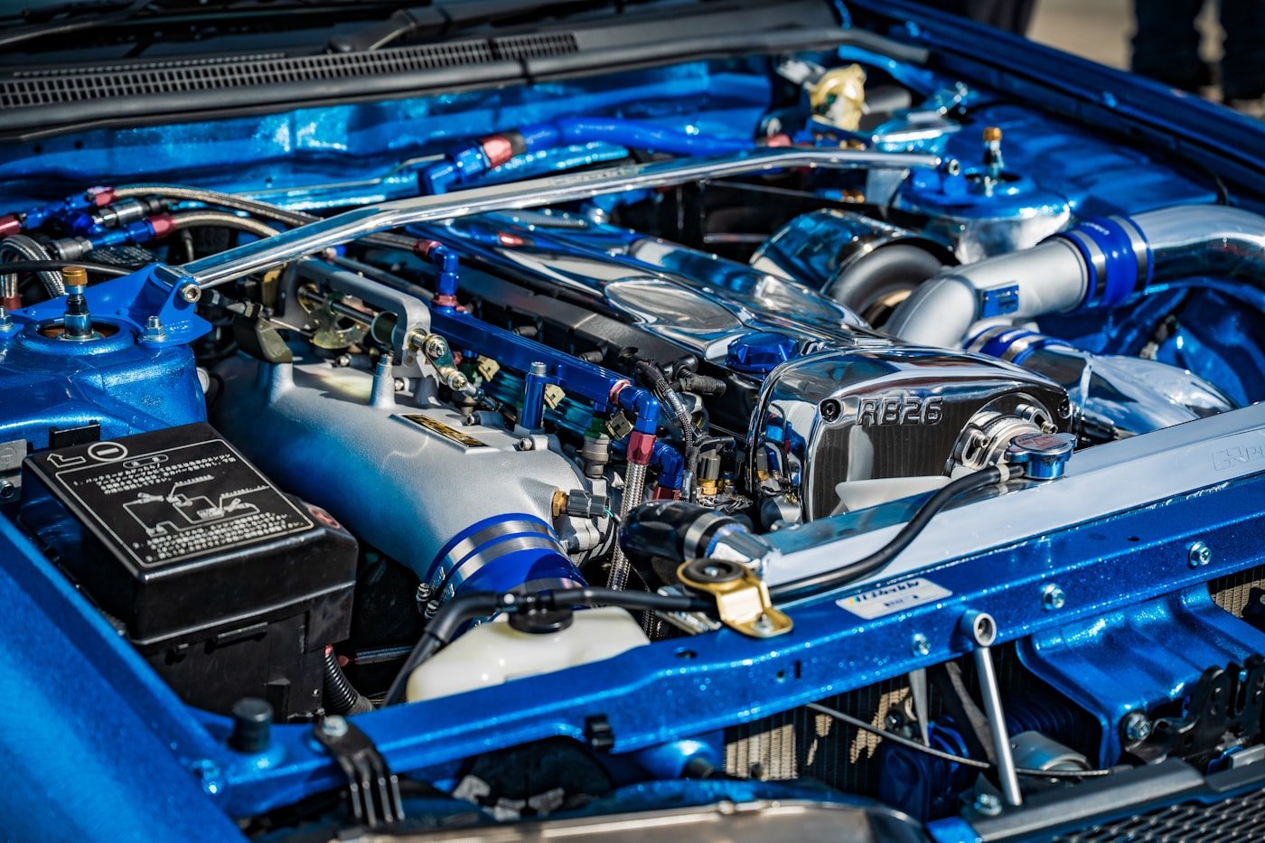 Show-quality engine bay with chrome details